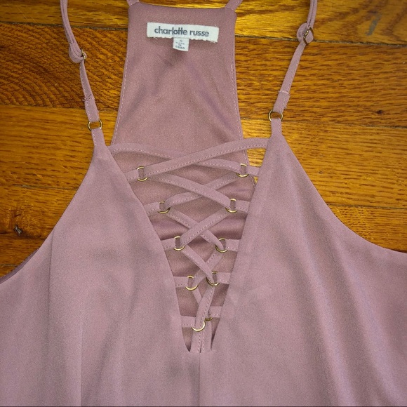 Purple Flowy Lace Neck Dress - Picture 3 of 3
